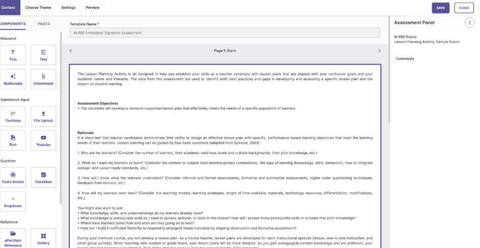 activity editing screen