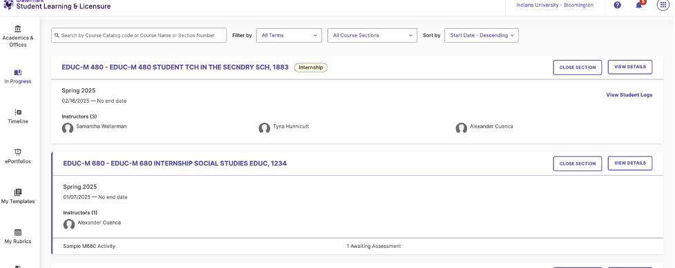 course page from faculty homepage