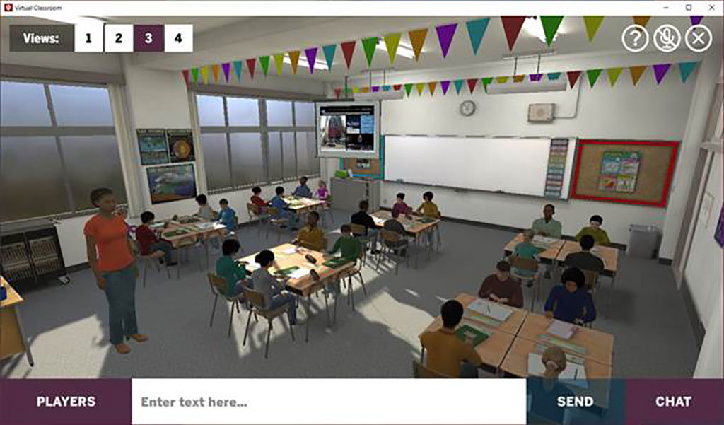 A screenshot from the virtual reality classroom