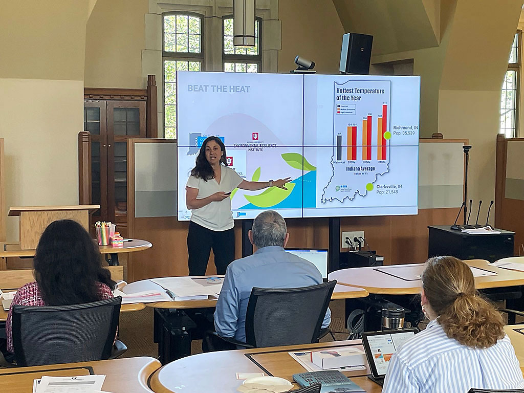 Researcher presents findings to a group of participants